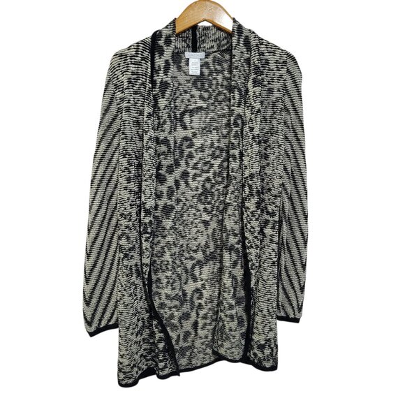 Cache Open Front Cardigan Womens Medium Black Animal Print Metallic Mobwife - Picture 1 of 4